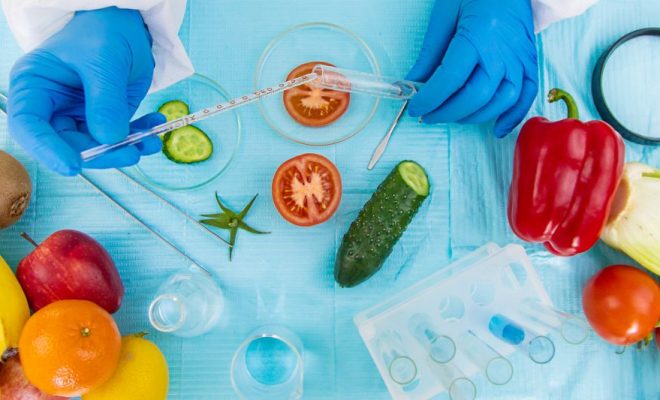 laboratory testing of different food products. Selective focus.